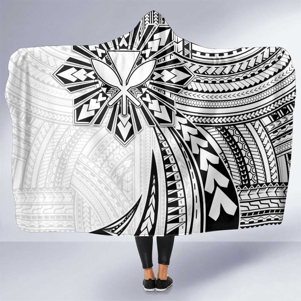 Hawaii And Philippines Hooded Blanket Kanaka Maoli With Tribal Sun Together White LT05 One Size White - Polynesian Pride