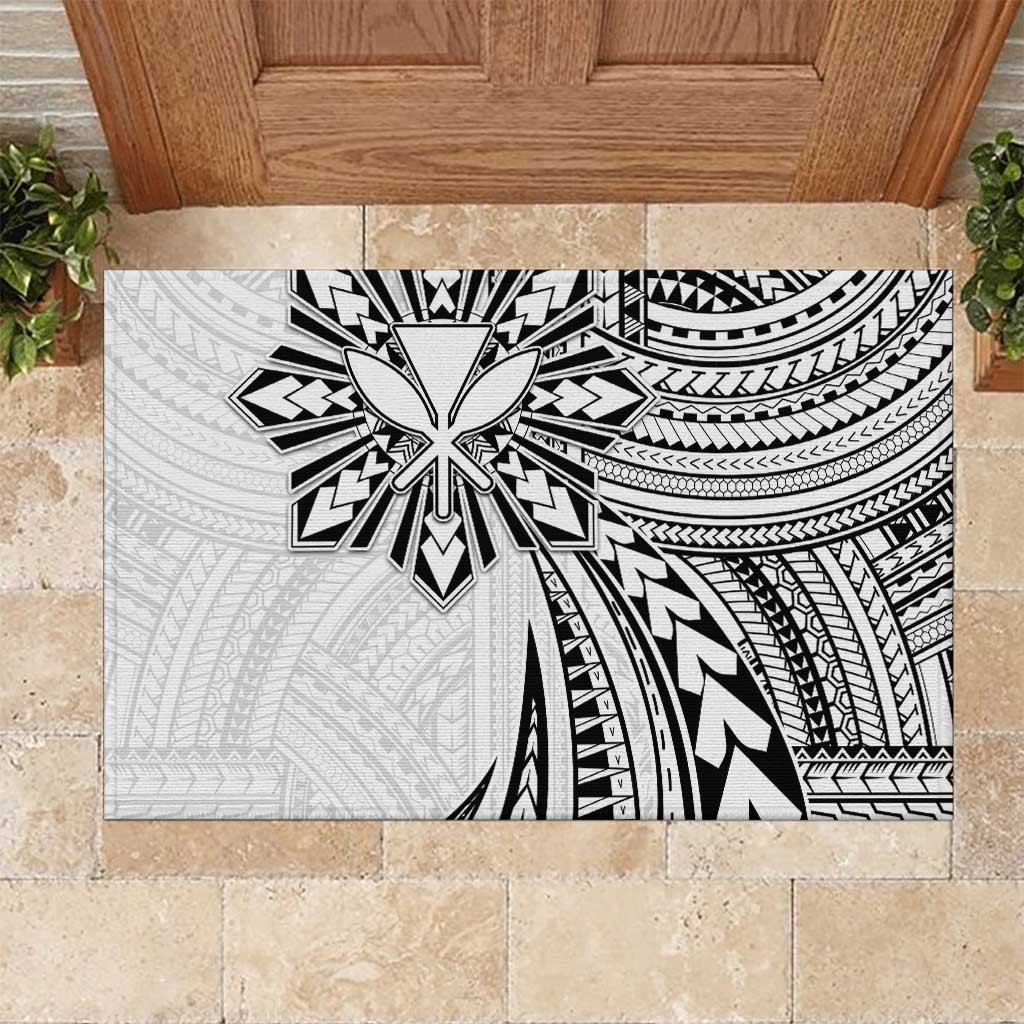 Hawaii And Philippines Rubber Doormat Kanaka Maoli With Tribal Sun Together White LT05 White - Polynesian Pride