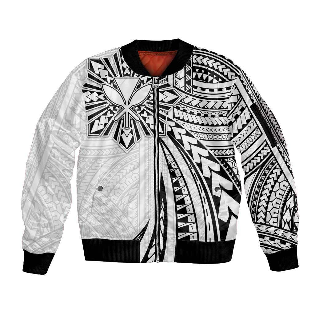 Hawaii And Philippines Sleeve Zip Bomber Jacket Kanaka Maoli With Tribal Sun Together White LT05 Unisex White - Polynesian Pride
