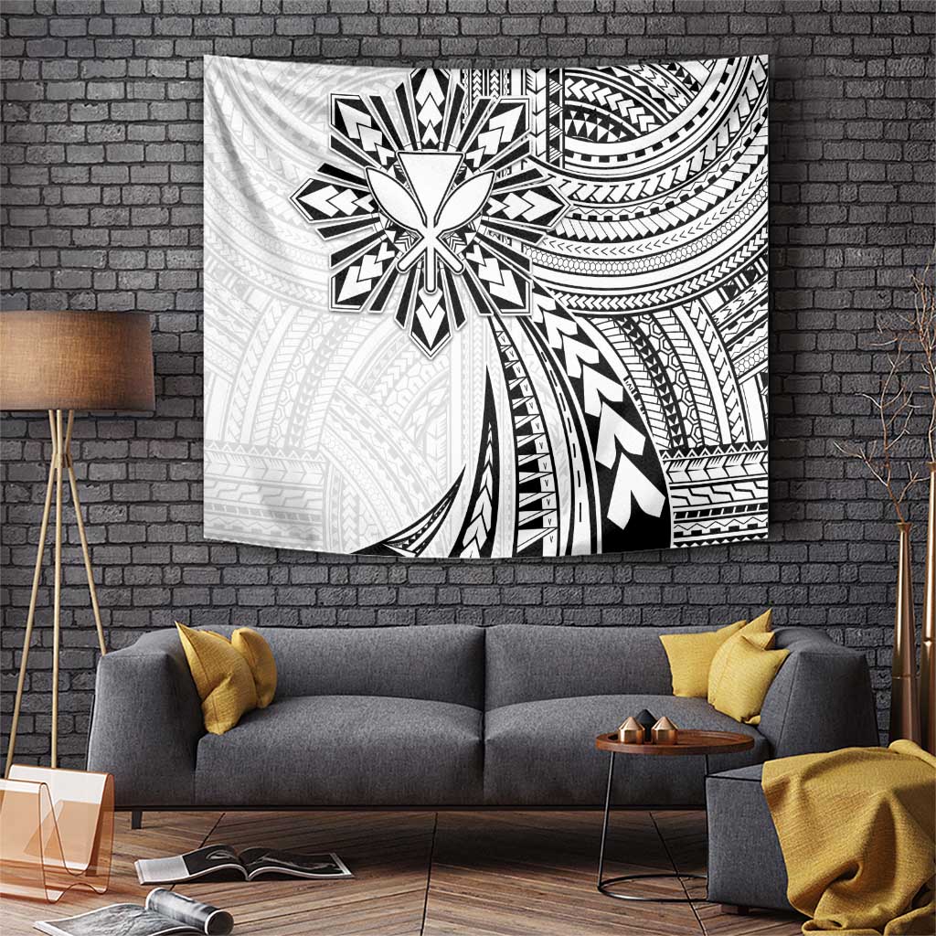 Hawaii And Philippines Tapestry Kanaka Maoli With Tribal Sun Together White LT05 White - Polynesian Pride