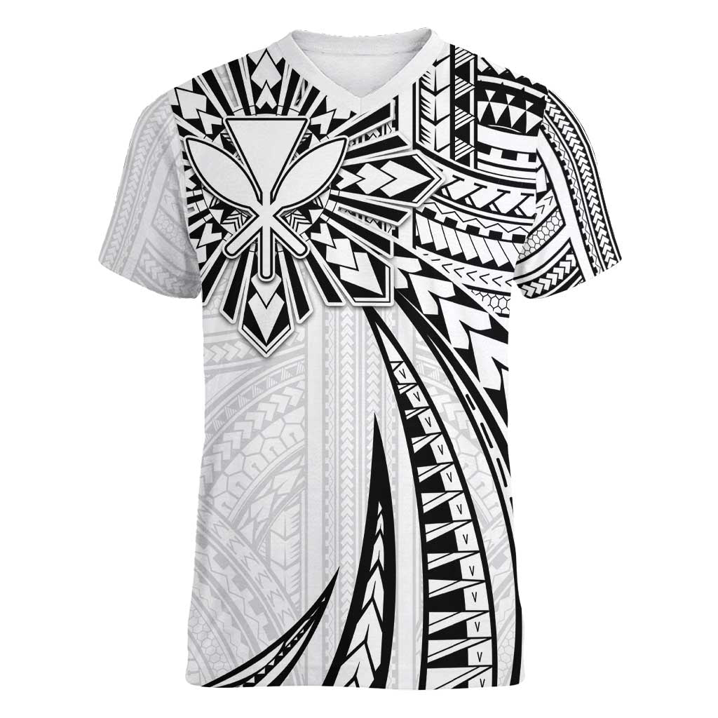 Hawaii And Philippines Women V-Neck T-Shirt Kanaka Maoli With Tribal Sun Together White LT05 Female White - Polynesian Pride