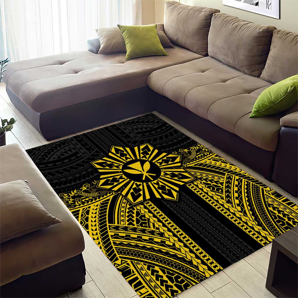 Hawaii And Philippines Together Area Rug Polynesian Pattern With Filipino Barong Gold