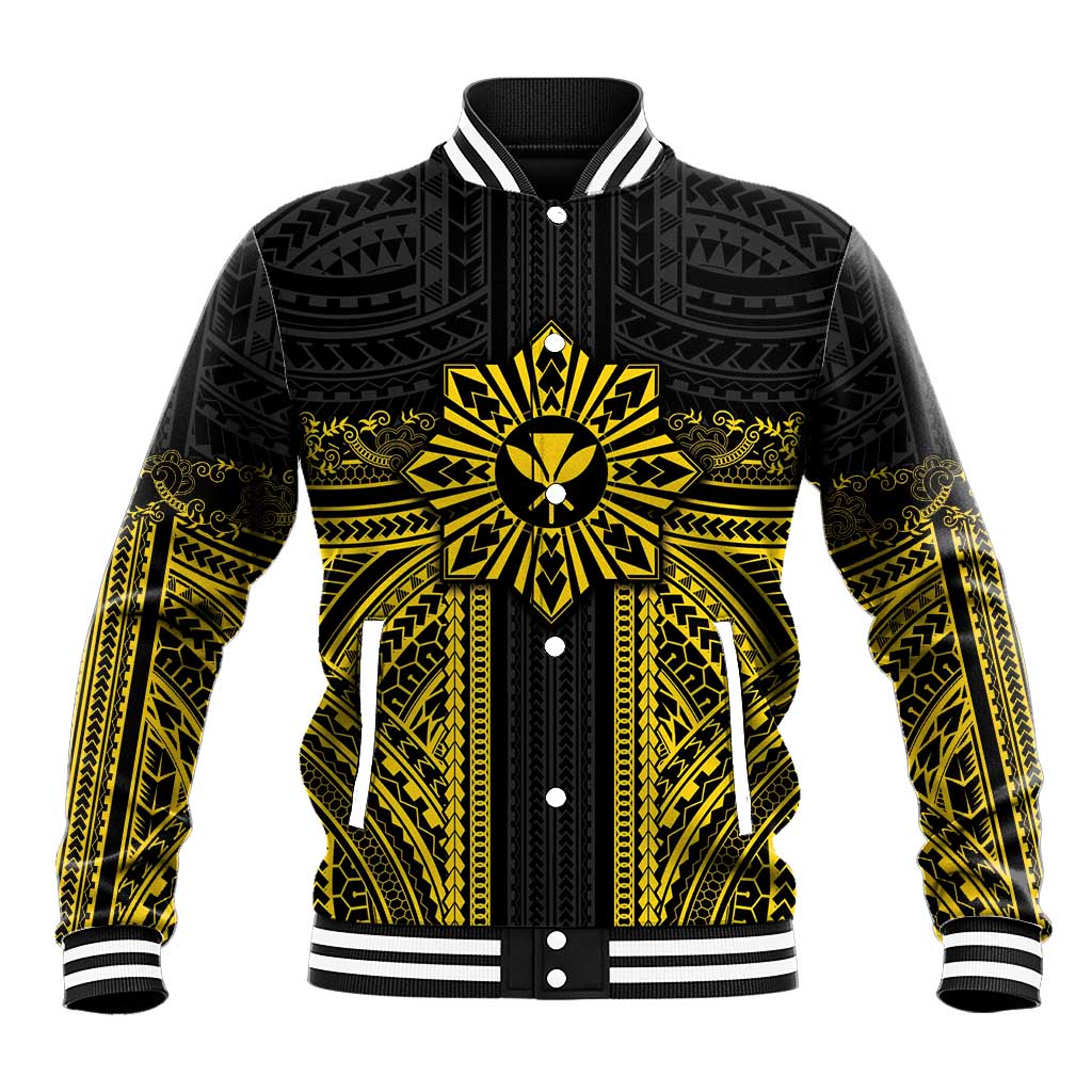 Hawaii And Philippines Together Baseball Jacket Polynesian Pattern With Filipino Barong Gold LT05 Unisex Gold - Polynesian Pride