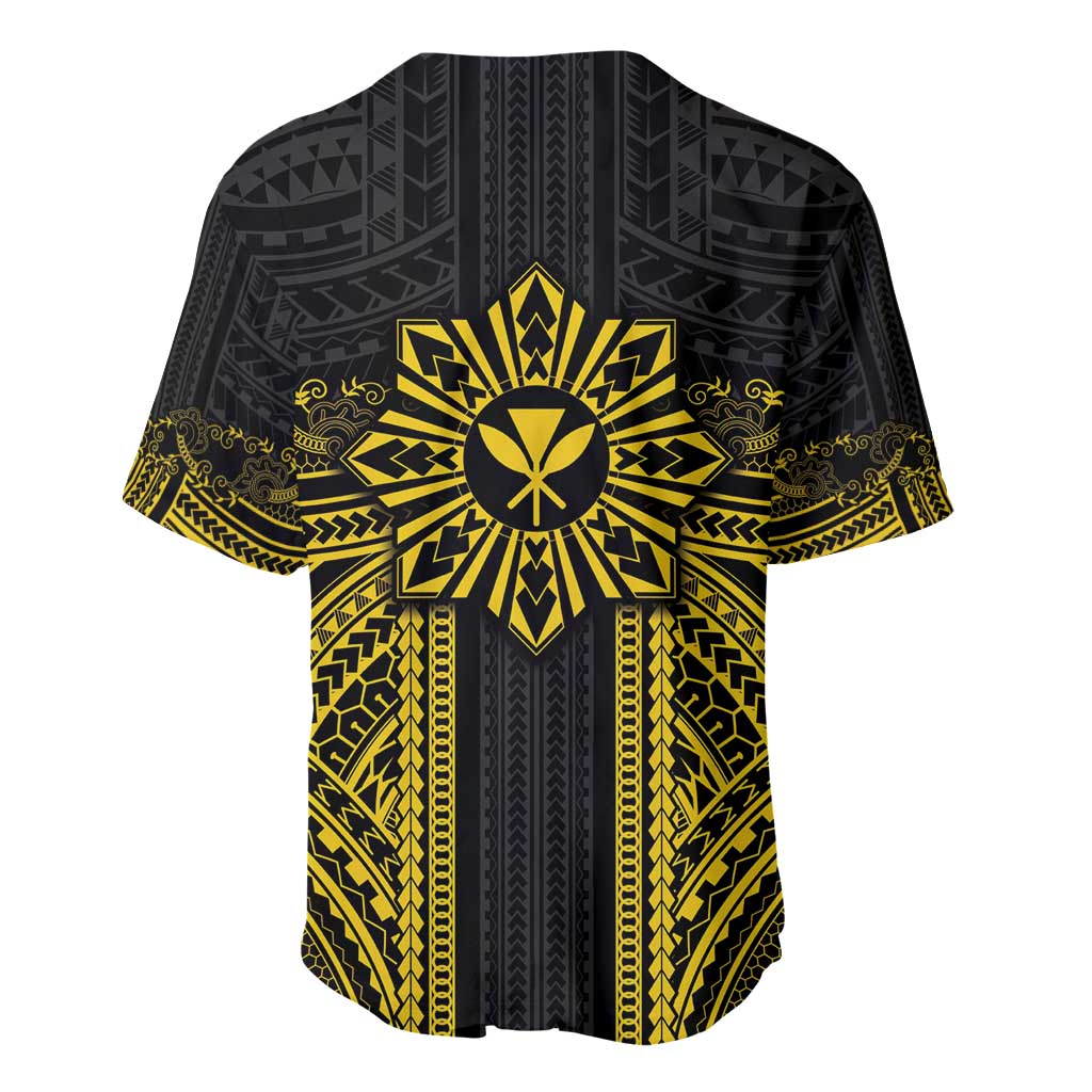 Hawaii And Philippines Together Baseball Jersey Polynesian Pattern With Filipino Barong Gold LT05 - Polynesian Pride