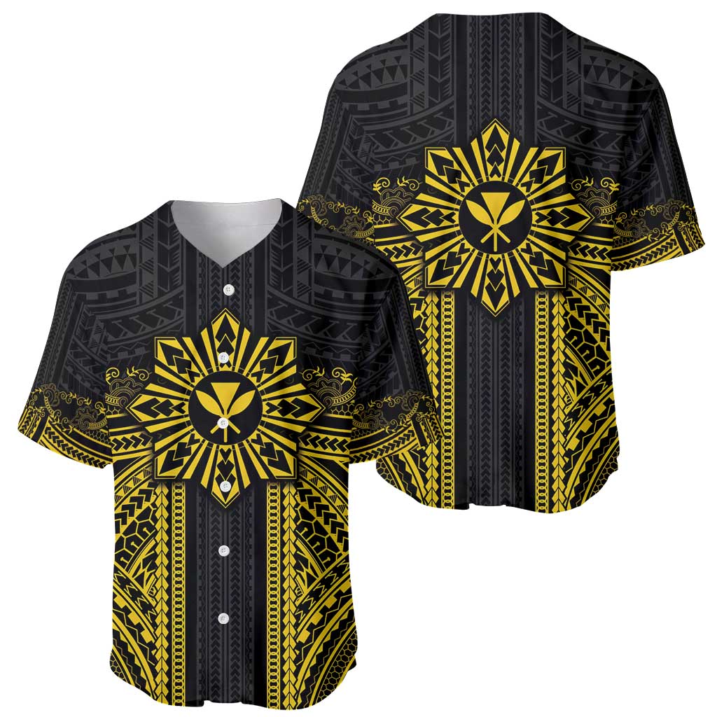 Hawaii And Philippines Together Baseball Jersey Polynesian Pattern With Filipino Barong Gold LT05 - Polynesian Pride