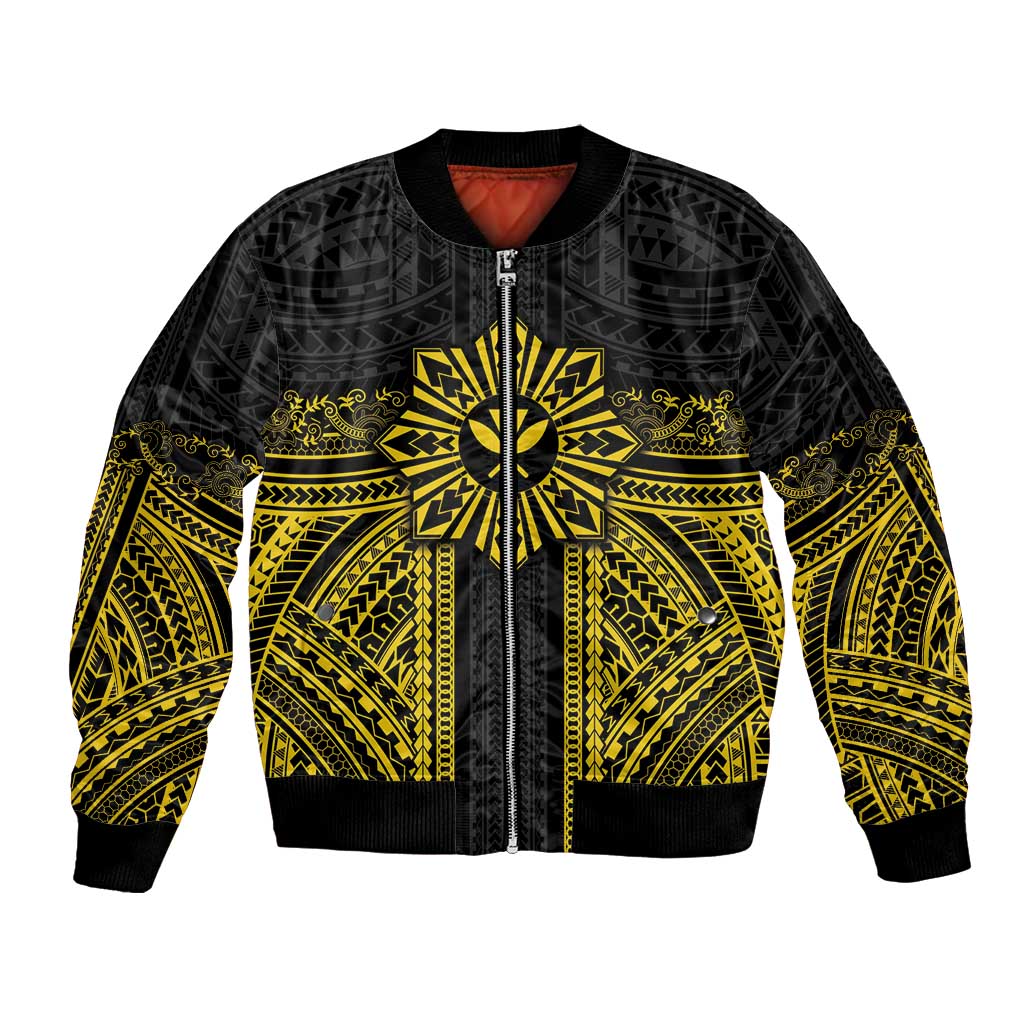 Hawaii And Philippines Together Bomber Jacket Polynesian Pattern With Filipino Barong Gold LT05 Unisex Gold - Polynesian Pride