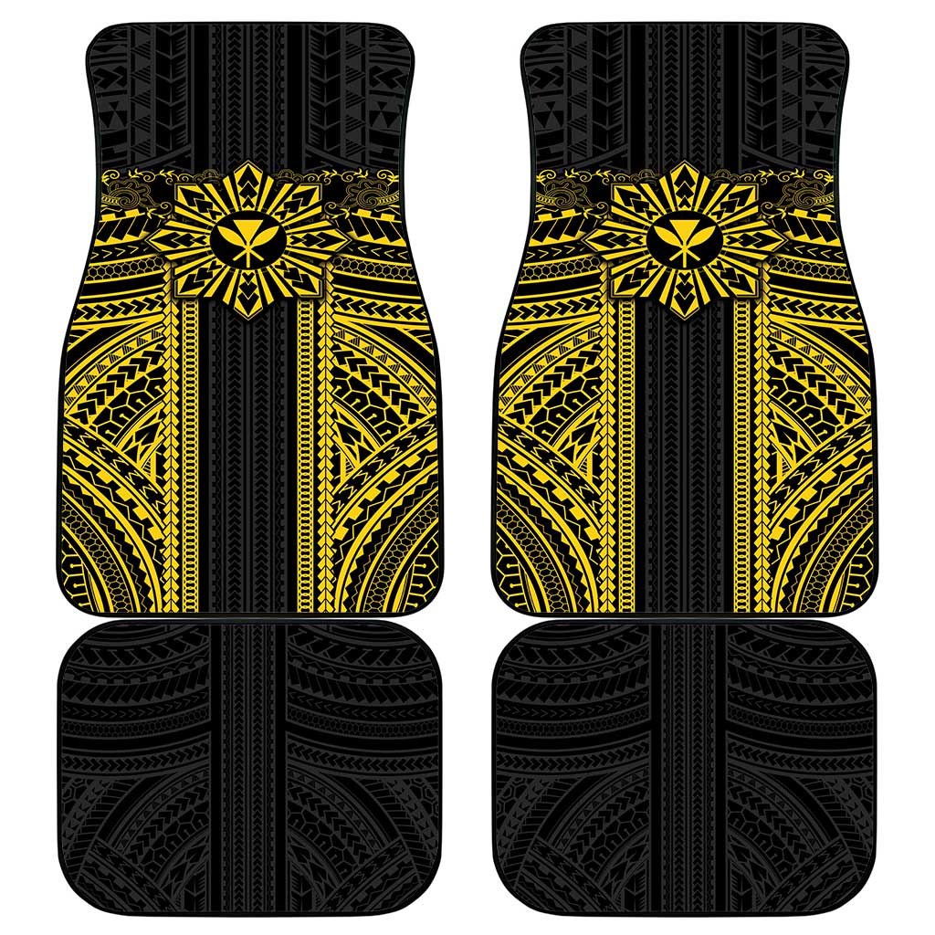Hawaii And Philippines Together Car Mats Polynesian Pattern With Filipino Barong Gold