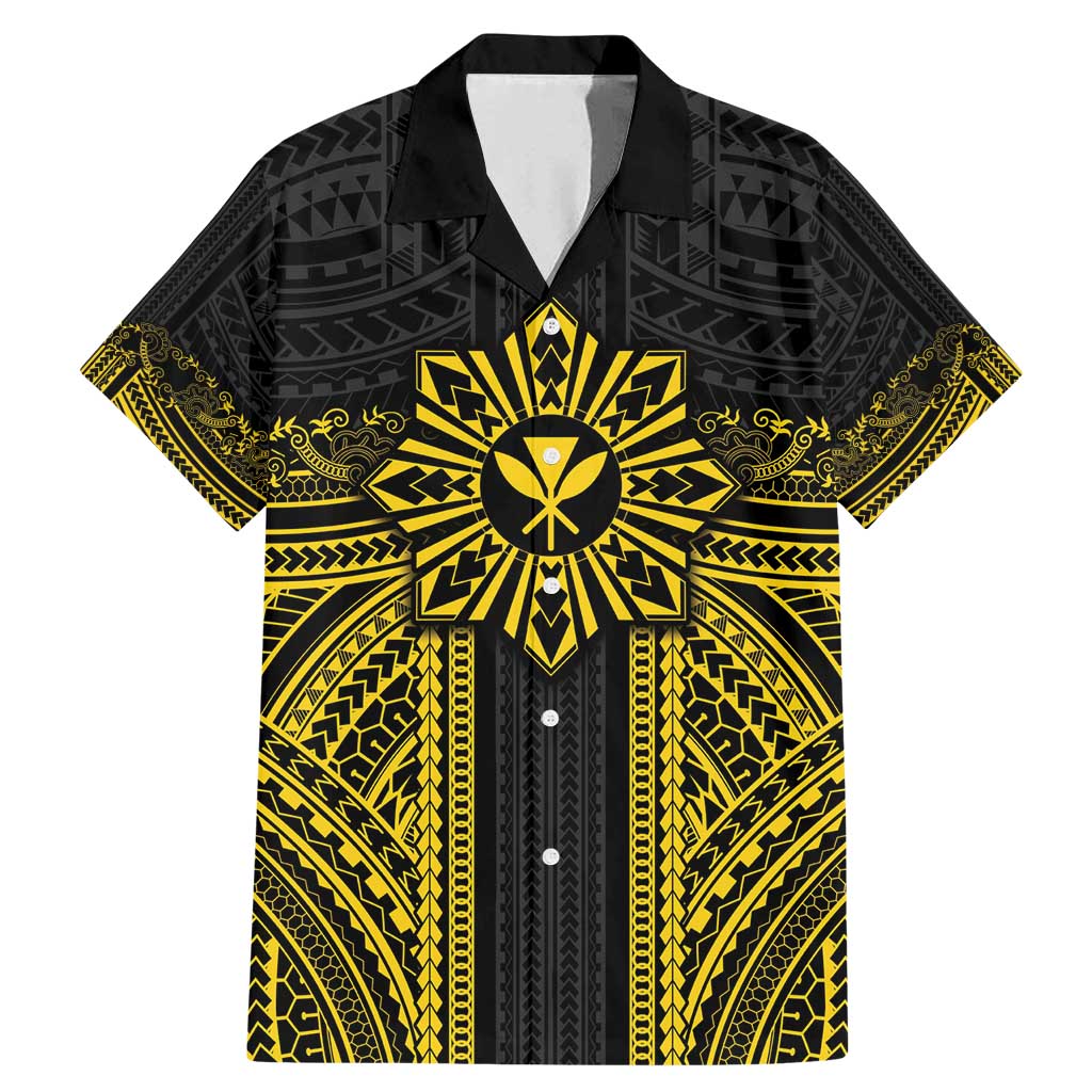 Hawaii And Philippines Together Family Matching Mermaid Dress and Hawaiian Shirt Polynesian Pattern With Filipino Barong Gold