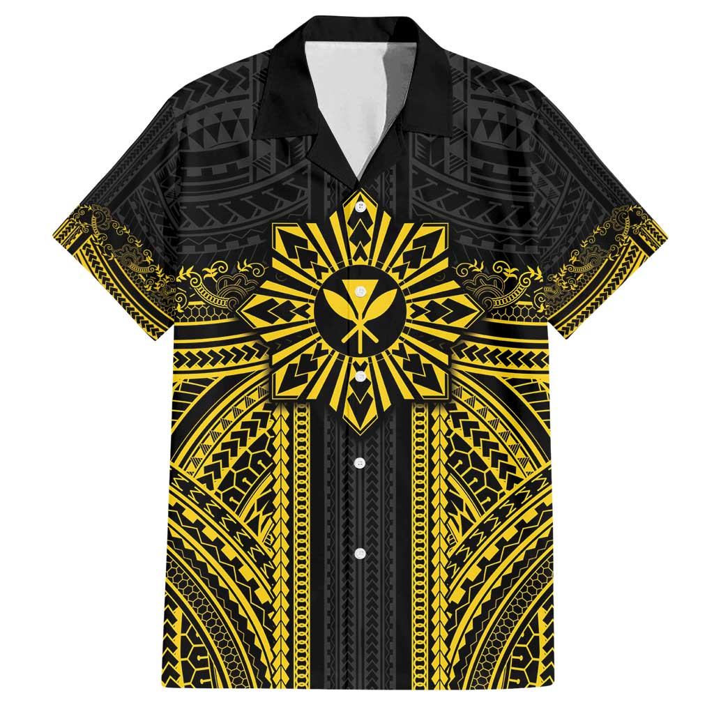 Hawaii And Philippines Together Family Matching Puletasi and Hawaiian Shirt Polynesian Pattern With Filipino Barong Gold