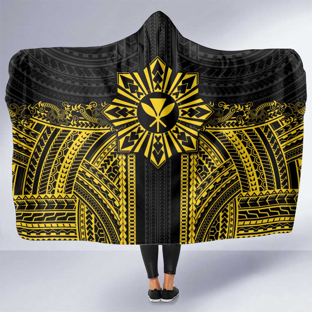 Hawaii And Philippines Together Hooded Blanket Polynesian Pattern With Filipino Barong Gold LT05 One Size Gold - Polynesian Pride