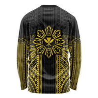 Hawaii And Philippines Together Long Sleeve Shirt Polynesian Pattern With Filipino Barong Gold LT05 - Polynesian Pride