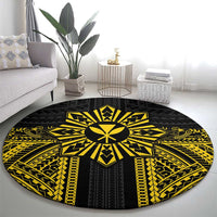 Hawaii And Philippines Together Round Carpet Polynesian Pattern With Filipino Barong Gold