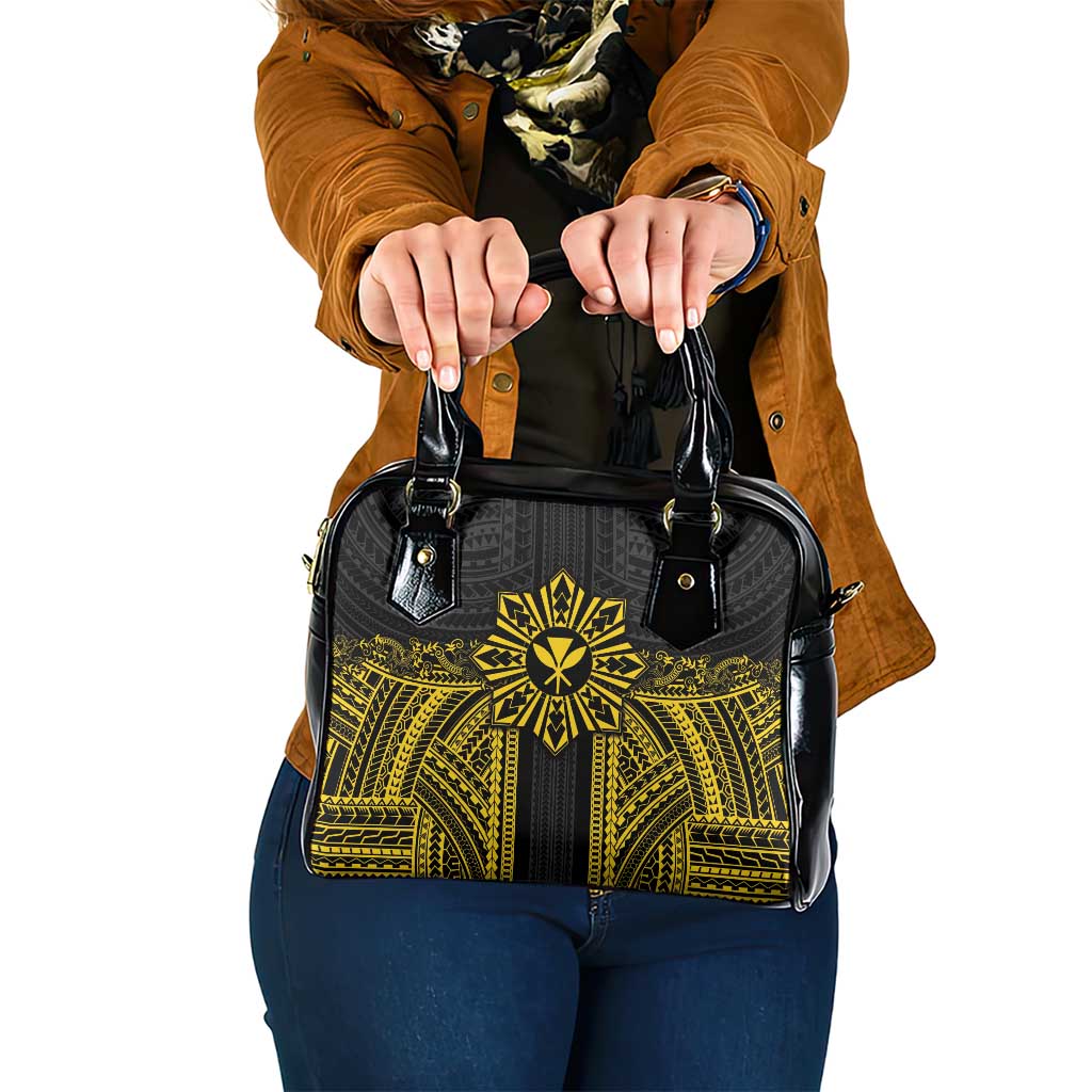 Hawaii And Philippines Together Shoulder Handbag Polynesian Pattern With Filipino Barong Gold LT05 One Size Gold - Polynesian Pride