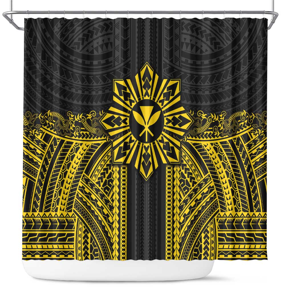 Hawaii And Philippines Together Shower Curtain Polynesian Pattern With Filipino Barong Gold LT05 Gold - Polynesian Pride