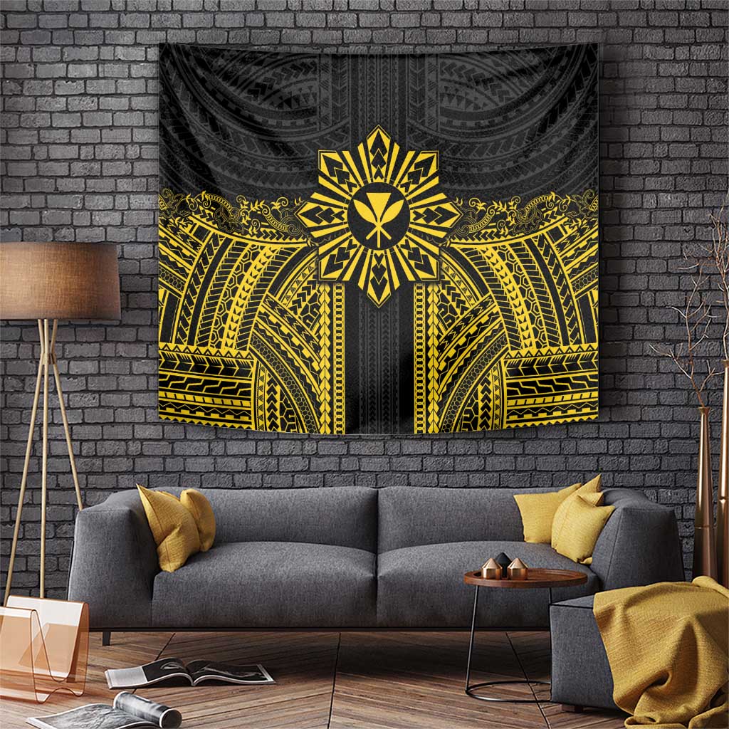 Hawaii And Philippines Together Tapestry Polynesian Pattern With Filipino Barong Gold LT05 Gold - Polynesian Pride