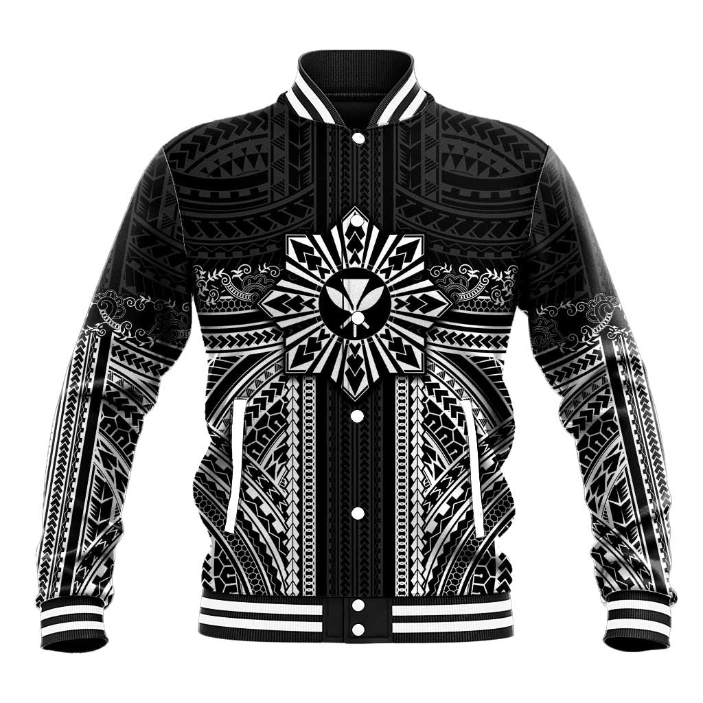 Hawaii And Philippines Together Baseball Jacket Polynesian Pattern With Filipino Barong Black LT05 Unisex Black - Polynesian Pride