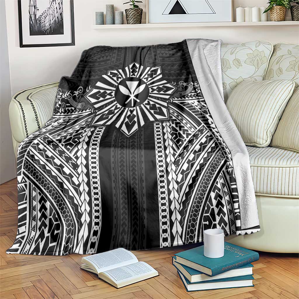 Hawaii And Philippines Together Blanket Polynesian Pattern With Filipino Barong Black LT05 Black - Polynesian Pride