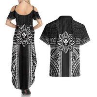 Hawaii And Philippines Together Couples Matching Summer Maxi Dress and Hawaiian Shirt Polynesian Pattern With Filipino Barong Black LT05 - Polynesian Pride