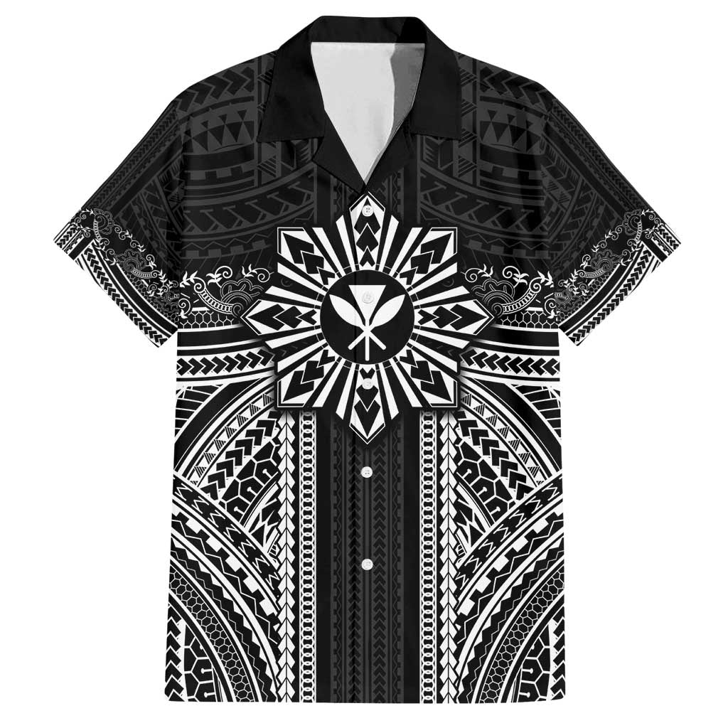 Hawaii And Philippines Together Family Matching Long Sleeve Bodycon Dress and Hawaiian Shirt Polynesian Pattern With Filipino Barong Black