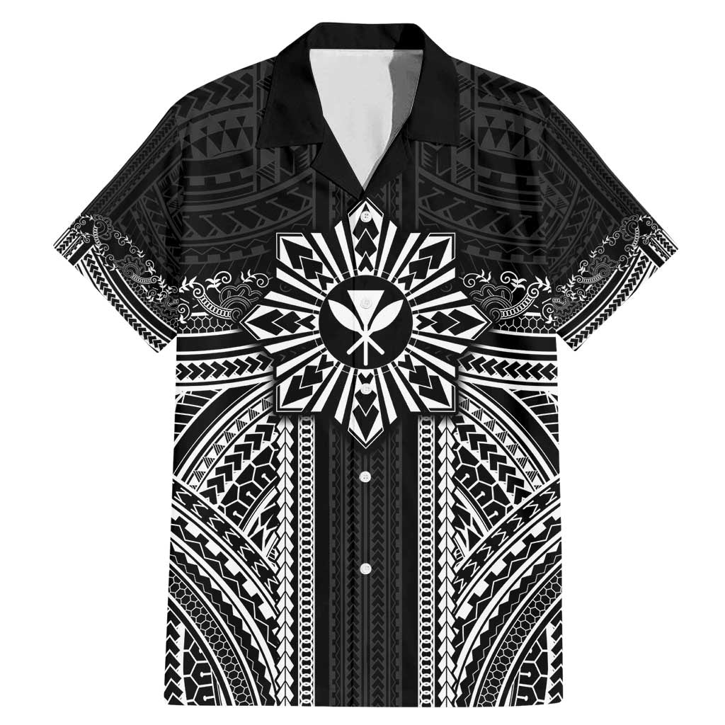 Hawaii And Philippines Together Family Matching Mermaid Dress and Hawaiian Shirt Polynesian Pattern With Filipino Barong Black