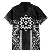 Hawaii And Philippines Together Family Matching Off The Shoulder Long Sleeve Dress and Hawaiian Shirt Polynesian Pattern With Filipino Barong Black