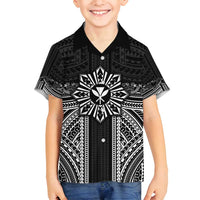 Hawaii And Philippines Together Family Matching Puletasi and Hawaiian Shirt Polynesian Pattern With Filipino Barong Black