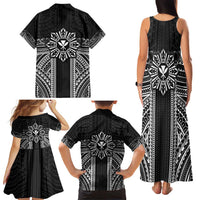 Hawaii And Philippines Together Family Matching Tank Maxi Dress and Hawaiian Shirt Polynesian Pattern With Filipino Barong Black
