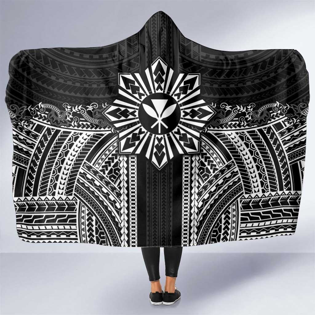 Hawaii And Philippines Together Hooded Blanket Polynesian Pattern With Filipino Barong Black LT05 One Size Black - Polynesian Pride