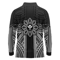 Hawaii And Philippines Together Long Sleeve Polo Shirt Polynesian Pattern With Filipino Barong Black