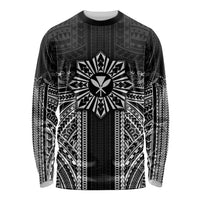 Hawaii And Philippines Together Long Sleeve Shirt Polynesian Pattern With Filipino Barong Black LT05 Unisex Black - Polynesian Pride