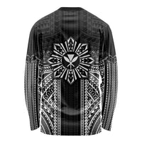 Hawaii And Philippines Together Long Sleeve Shirt Polynesian Pattern With Filipino Barong Black LT05 - Polynesian Pride