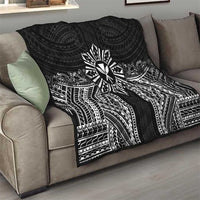 Hawaii And Philippines Together Quilt Polynesian Pattern With Filipino Barong Black