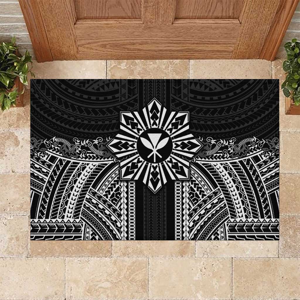 Hawaii And Philippines Together Rubber Doormat Polynesian Pattern With Filipino Barong Black LT05 Black - Polynesian Pride