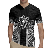 Hawaii And Philippines Together Rugby Jersey Polynesian Pattern With Filipino Barong Black
