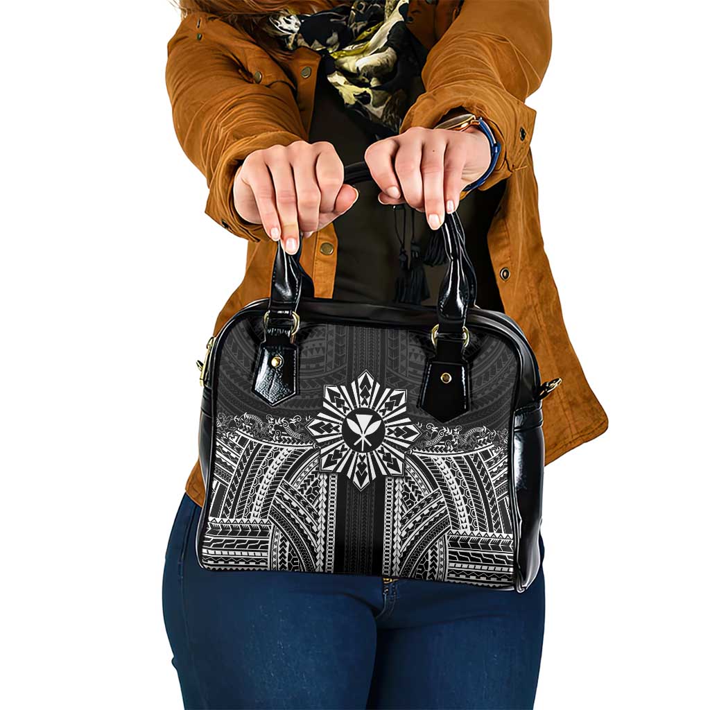 Hawaii And Philippines Together Shoulder Handbag Polynesian Pattern With Filipino Barong Black LT05 One Size Black - Polynesian Pride
