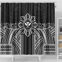 Hawaii And Philippines Together Shower Curtain Polynesian Pattern With Filipino Barong Black