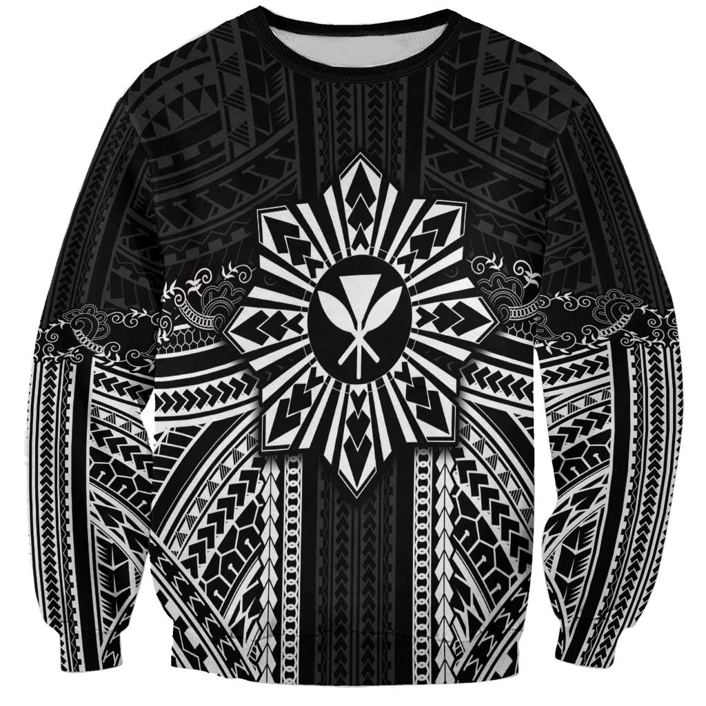 Hawaii And Philippines Together Sweatshirt Polynesian Pattern With Filipino Barong Black LT05 Unisex Black - Polynesian Pride