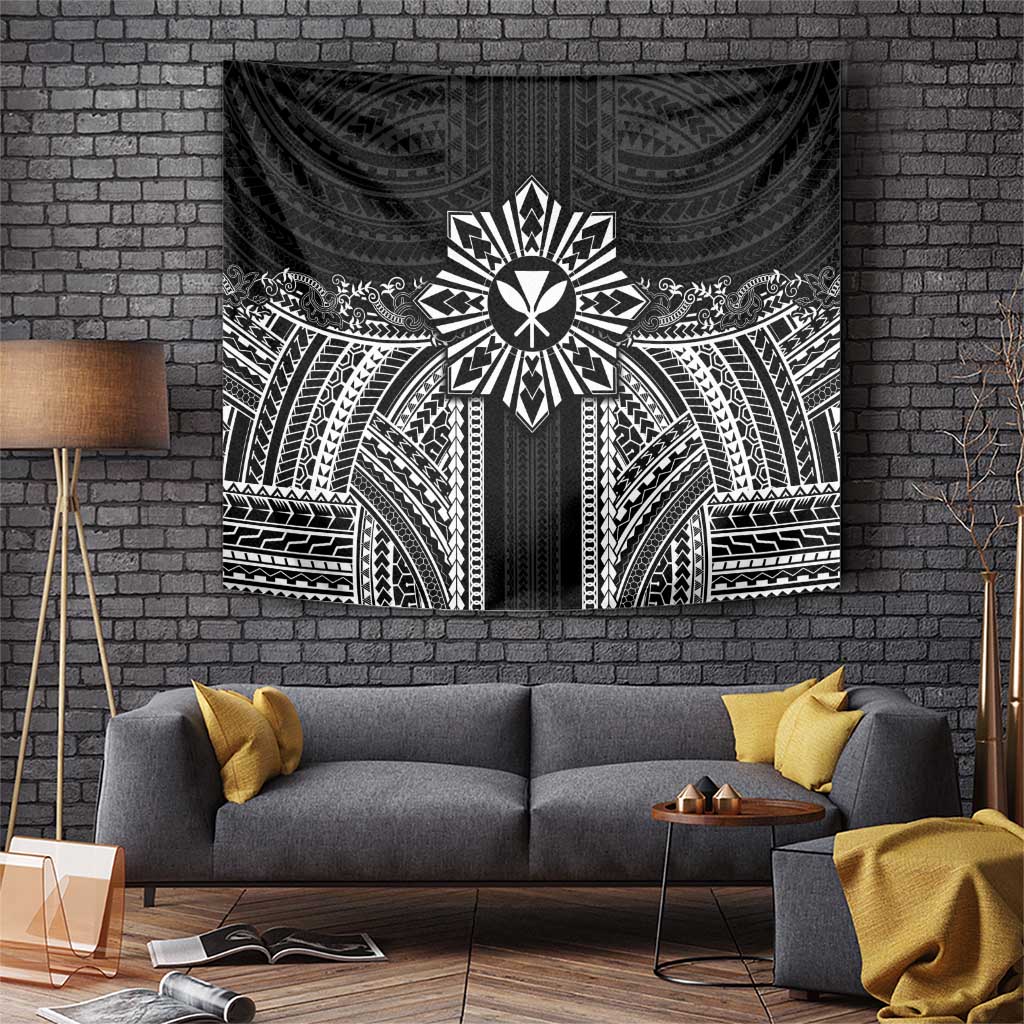 Hawaii And Philippines Together Tapestry Polynesian Pattern With Filipino Barong Black LT05 Black - Polynesian Pride