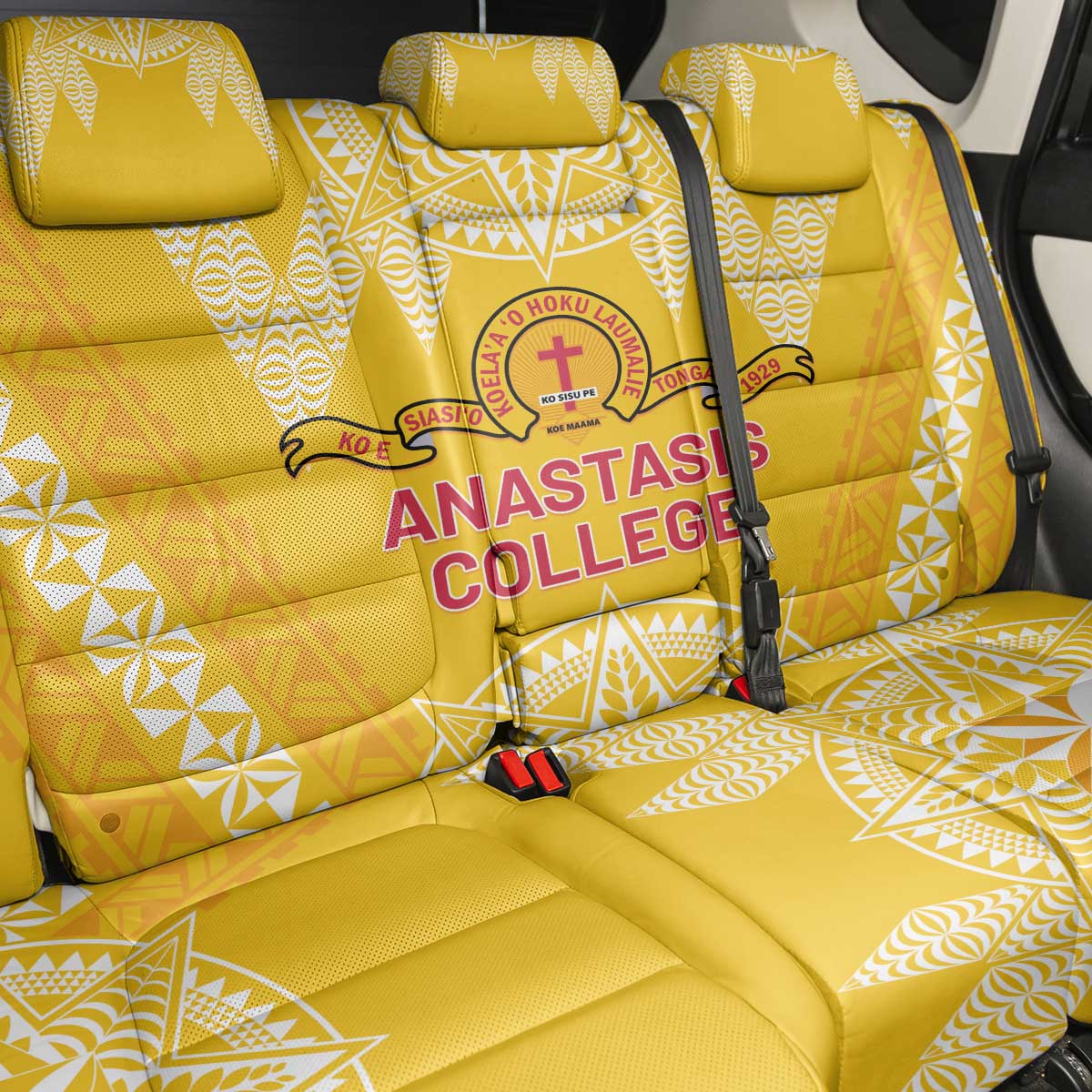 Anastasis College Back Car Seat Cover Tonga Ngatu Pattern - Polynesian Pride