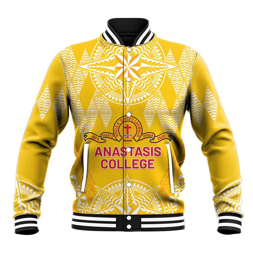 Personalised Anastasis College Baseball Jacket Tonga Ngatu Pattern LT05 Unisex Yellow - Polynesian Pride