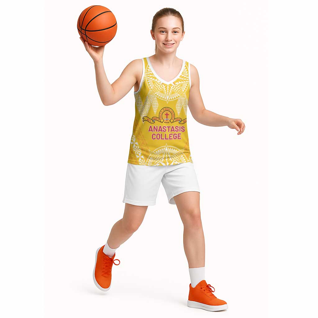 Personalised Anastasis College Basketball Jersey Tonga Ngatu Pattern - Polynesian Pride