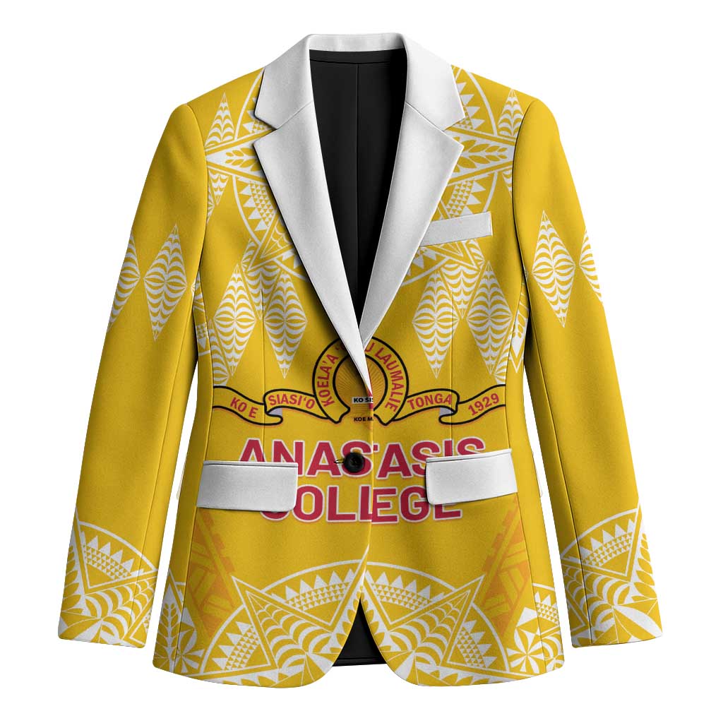 Personalised Anastasis College Blazer Tonga Ngatu Pattern LT05 Unisex Yellow - Polynesian Pride