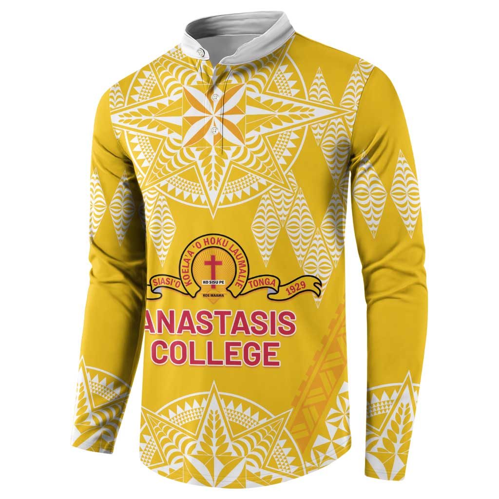 Personalised Anastasis College Button Sweatshirt Tonga Ngatu Pattern - Polynesian Pride
