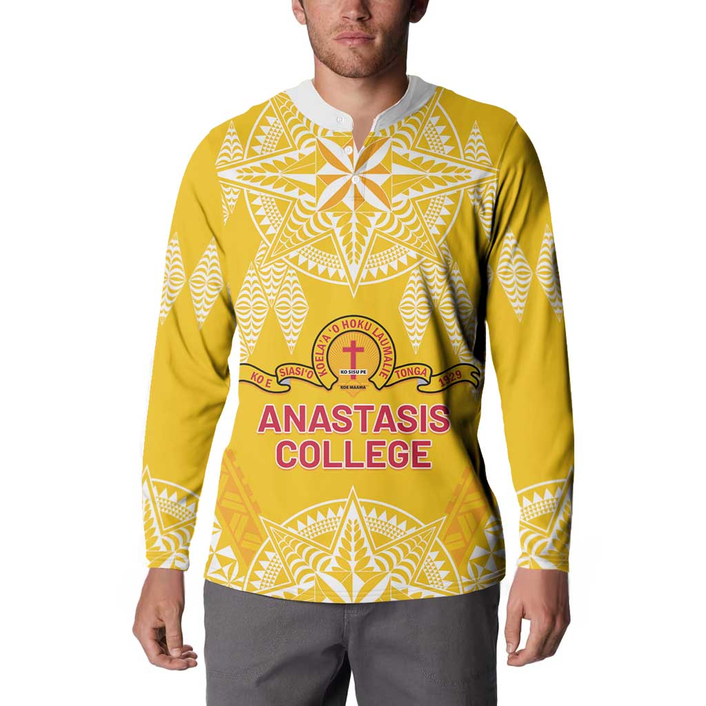 Personalised Anastasis College Button Sweatshirt Tonga Ngatu Pattern - Polynesian Pride