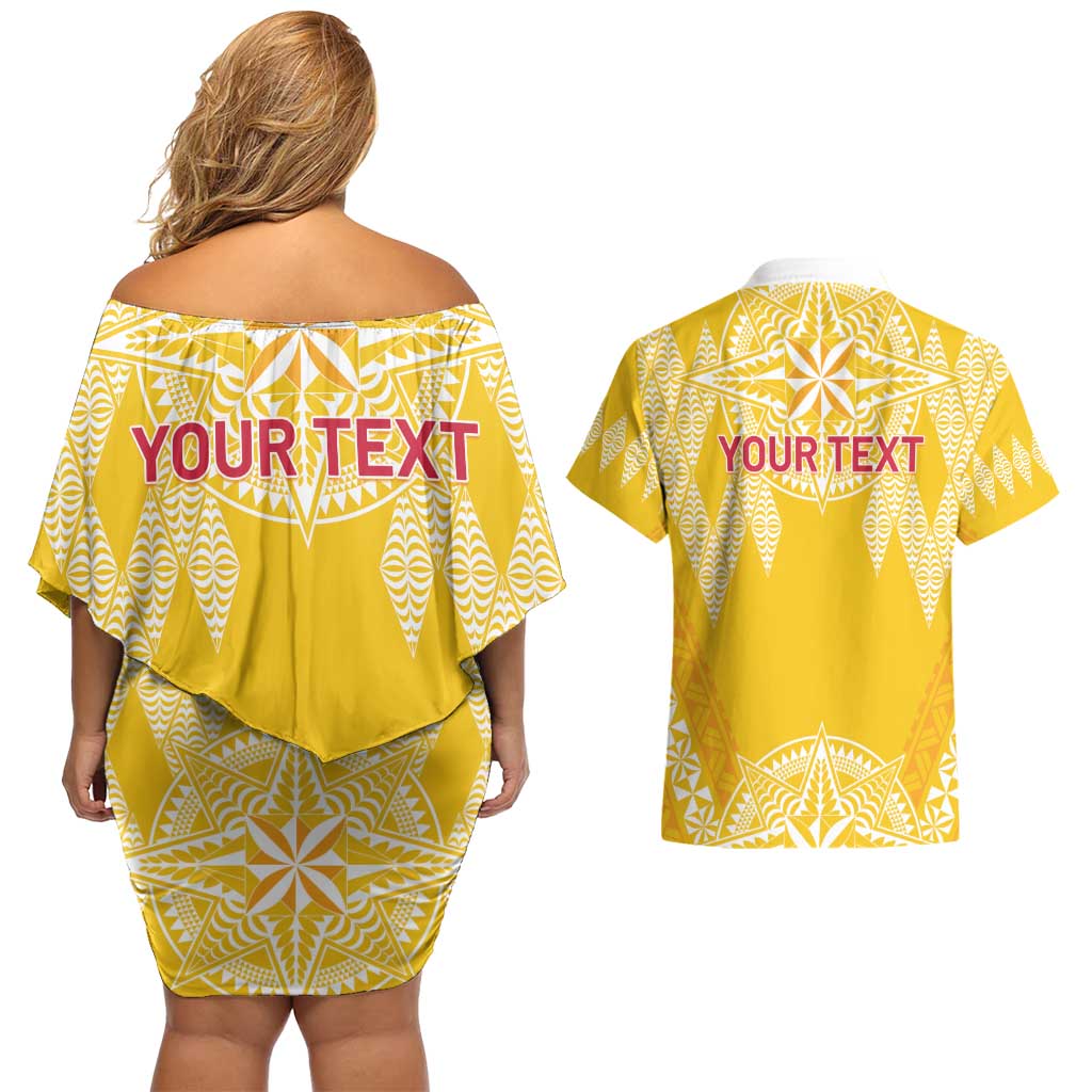 Personalised Anastasis College Couples Matching Off Shoulder Short Dress and Hawaiian Shirt Tonga Ngatu Pattern - Polynesian Pride