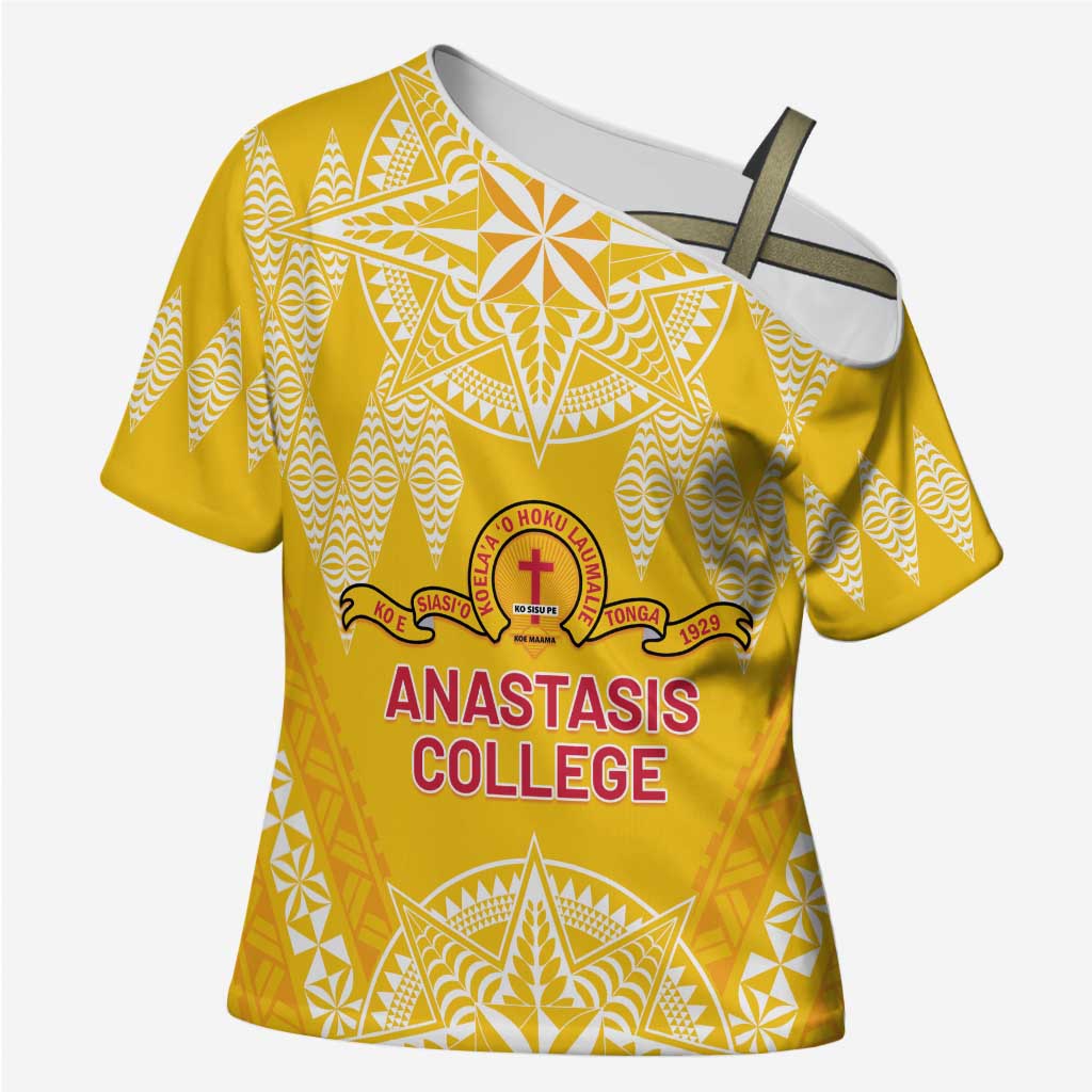 Personalised Anastasis College Cross Shoulder Shirt Tonga Ngatu Pattern - Polynesian Pride