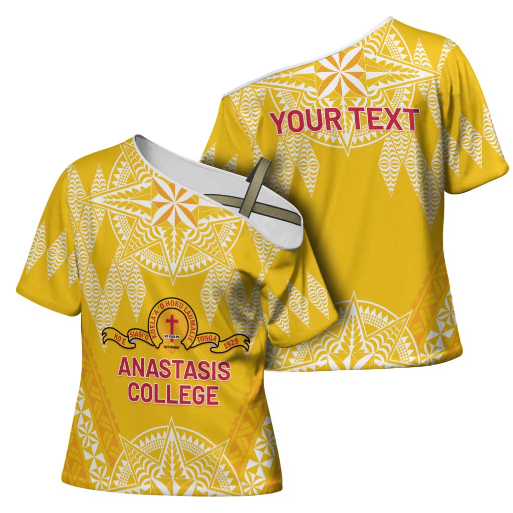 Personalised Anastasis College Cross Shoulder Shirt Tonga Ngatu Pattern - Polynesian Pride