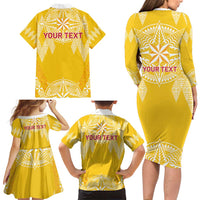 Personalised Anastasis College Family Matching Long Sleeve Bodycon Dress and Hawaiian Shirt Tonga Ngatu Pattern - Polynesian Pride