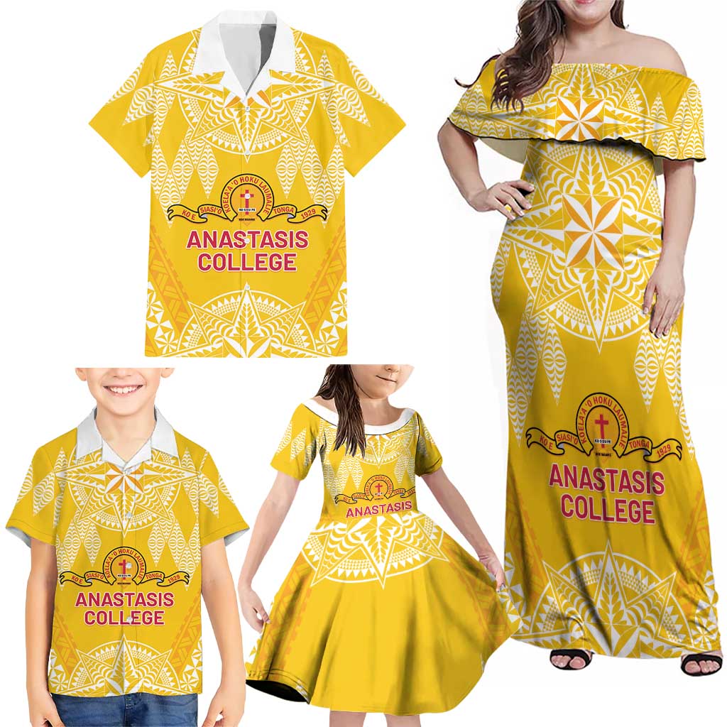 Personalised Anastasis College Family Matching Off Shoulder Maxi Dress and Hawaiian Shirt Tonga Ngatu Pattern LT05 - Polynesian Pride
