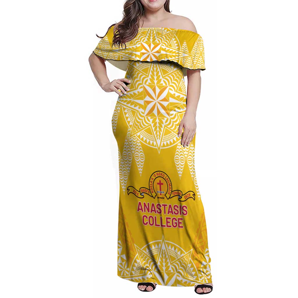 Personalised Anastasis College Family Matching Off Shoulder Maxi Dress and Hawaiian Shirt Tonga Ngatu Pattern - Polynesian Pride